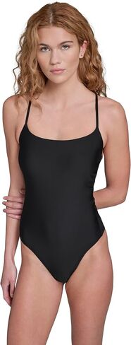 Calvin Klein Women's Square Neck Adjustable Cross Back Strap One Piece Swimsuit with Removeable Cups in Kuwait