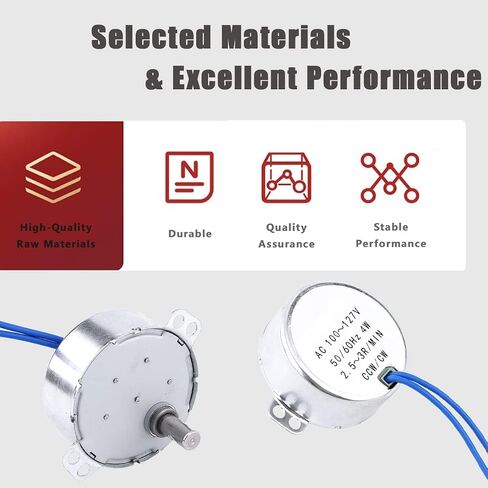 Synchronous Motor, AC 100V-127V, 4W, 50/60Hz, 2.5-3 RPM, 4 Sizes, 1 Piece in Kuwait