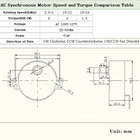 Synchronous Motor, AC 100V-127V, 4W, 50/60Hz, 2.5-3 RPM, 4 Sizes, 1 Piece in Kuwait