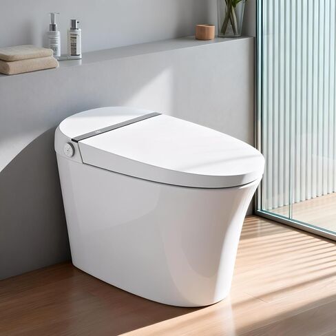 Smart Toilet,One Piece Toilet with Auto Open Close, Auto Flush, Foot Sensor Operation, Heated Seat，Warm Water & Dryer，Night Light，LED Display,White Remote Control in Kuwait