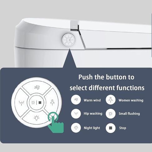 Smart Toilet,One Piece Toilet with Auto Open Close, Auto Flush, Foot Sensor Operation, Heated Seat，Warm Water & Dryer，Night Light，LED Display,White Remote Control in Kuwait