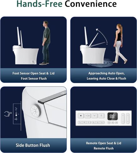 Smart Toilet,One Piece Toilet with Auto Open Close, Auto Flush, Foot Sensor Operation, Heated Seat，Warm Water & Dryer，Night Light，LED Display,White Remote Control in Kuwait