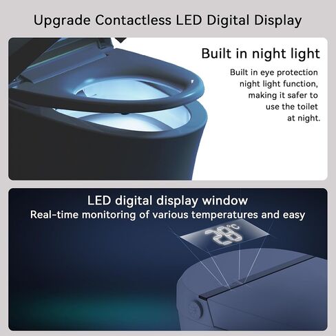 Smart Toilet,One Piece Toilet with Auto Open Close, Auto Flush, Foot Sensor Operation, Heated Seat，Warm Water & Dryer，Night Light，LED Display,White Remote Control in Kuwait