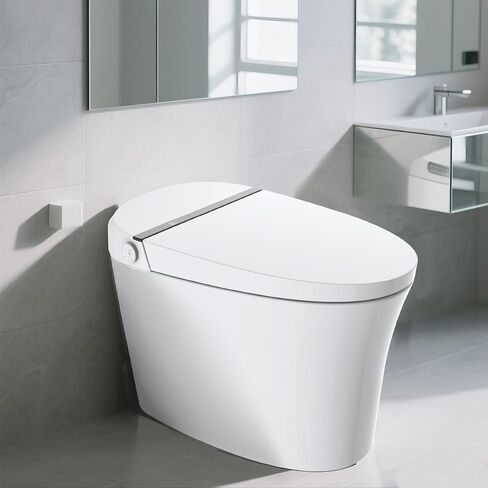 Smart Toilet,One Piece Toilet with Auto Open Close, Auto Flush, Foot Sensor Operation, Heated Seat，Warm Water & Dryer，Night Light，LED Display,White Remote Control in Kuwait