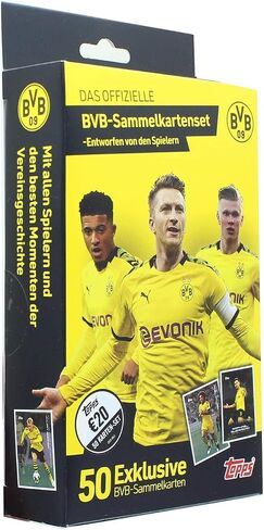 مجموعة صندوق فريق Topps 2020 X BVB Borussia Dortmund (50 بطاقة) - تتضمن النجوم البارزين Erling Haaland وGiovanni Reyna وJadon Sancho in Kuwait