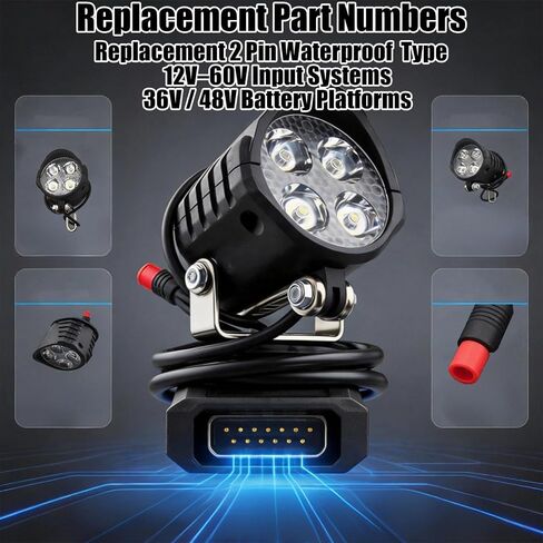 Ebike Headlight 48V 36V, 2 Pin Waterproof Connector Electric Bike Front Light, 12V-60V Ebike Headlight for Electric Bicycle Scooter MTB in Kuwait
