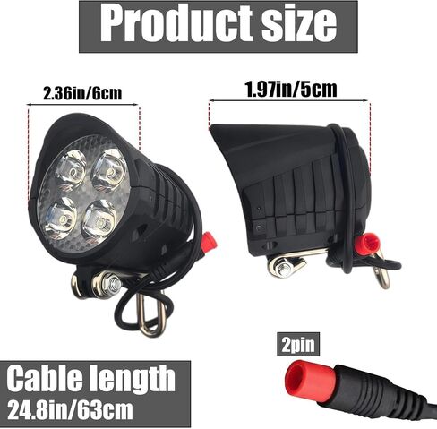 Ebike Headlight 48V 36V, 2 Pin Waterproof Connector Electric Bike Front Light, 12V-60V Ebike Headlight for Electric Bicycle Scooter MTB in Kuwait