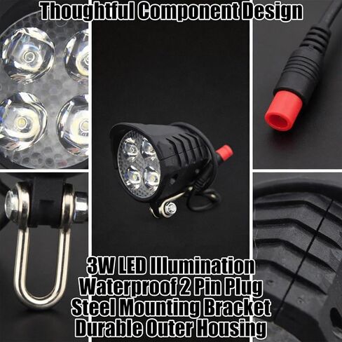 Ebike Headlight 48V 36V, 2 Pin Waterproof Connector Electric Bike Front Light, 12V-60V Ebike Headlight for Electric Bicycle Scooter MTB in Kuwait