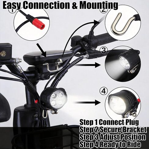 Ebike Headlight 48V 36V, 2 Pin Waterproof Connector Electric Bike Front Light, 12V-60V Ebike Headlight for Electric Bicycle Scooter MTB in Kuwait