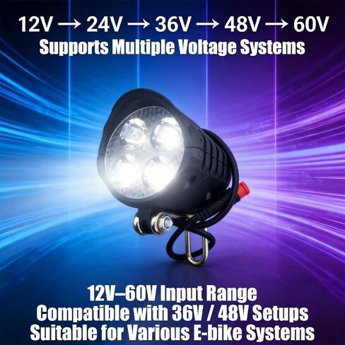 Ebike Headlight 48V 36V, 2 Pin Waterproof Connector Electric Bike Front Light, 12V-60V Ebike Headlight for Electric Bicycle Scooter MTB in Kuwait