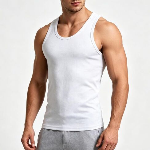 Men Breathable Cotton Slim Fit Tank Top, Sweat‑Absorbing U‑Neck Sleeveless Undershirt for Daily Sports Casual Wear in Kuwait