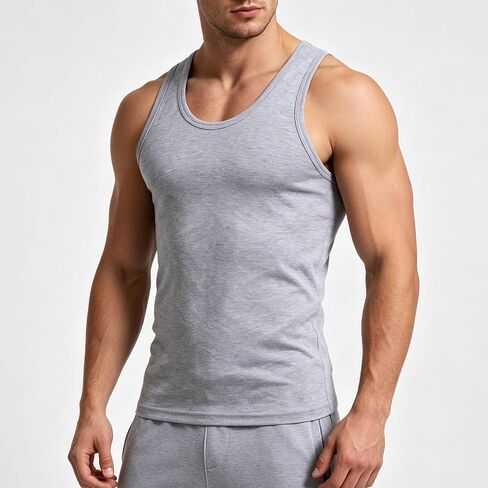 Men Breathable Cotton Slim Fit Tank Top, Sweat‑Absorbing U‑Neck Sleeveless Undershirt for Daily Sports Casual Wear in Kuwait