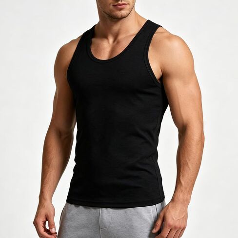 Men Breathable Cotton Slim Fit Tank Top, Sweat‑Absorbing U‑Neck Sleeveless Undershirt for Daily Sports Casual Wear in Kuwait