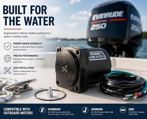 Tilt Trim Motor Compatible with OMC, Evinrude & Johnson Outboard Marine Engines 75HP-250HP FFI 98 99 00 01 02 03 04 05 06 07 08 Replaces 438786 439937 5005254 6238 18-6281 74-35-10844 12 Volt in Kuwait