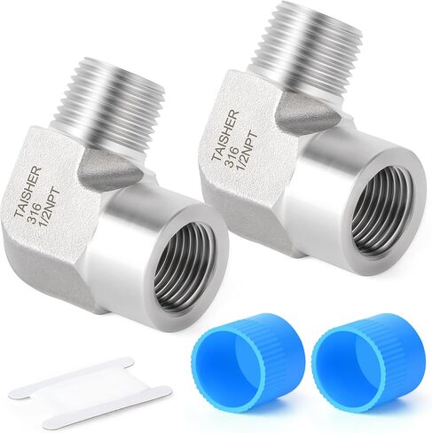 TAISHER 2pcs 316L SS 90 درجة الكوع، 1/2 "FNPTx1/2" MNPT مزورة الأنابيب | موصل محول خرطوم هيدروليكي عالي الضغط، تركيب الأنابيب اللولبية لخطوط مياه زيت الهواء الهيدروليكي in Kuwait