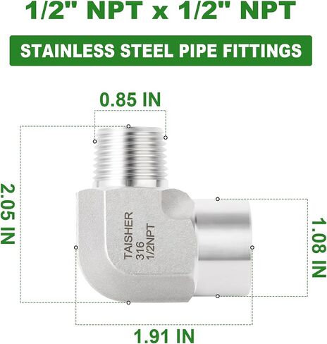 TAISHER 2pcs 316L SS 90 درجة الكوع، 1/2 "FNPTx1/2" MNPT مزورة الأنابيب | موصل محول خرطوم هيدروليكي عالي الضغط، تركيب الأنابيب اللولبية لخطوط مياه زيت الهواء الهيدروليكي in Kuwait