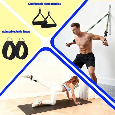 Resistance Band Wall Mount System - Heavy Duty Wall Anchor for Resistance Bands, Workout Wall Anchor with Aluminium Bracket for Home Gym Cable Machine & Fitness (with2Rails and Grey Resistance Band) in Kuwait