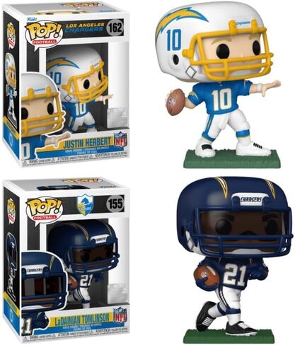 Funko Pop! NFL Los Angeles Chargers Justin Herbert #162 and LaDainian Tomlinson #155 Vinyl Figures, Set of 2 in Kuwait