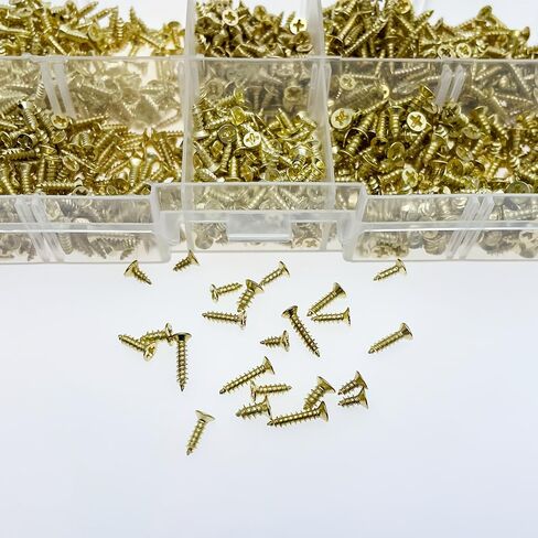 مجموعة براغي صغيرة ذات رأس مسطح من فيليبس 1200 قطعة - براغي M2 M2.5 M3 غاطسة للخشب والبلاستيك والمعادن الناعمة - مثالية للأعمال الخشبية الصغيرة والأثاث ومشاريع الصناديق - ذهبي in Kuwait