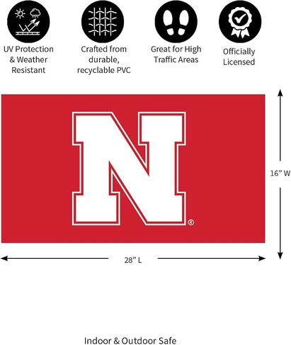 Team Sports America NCAA University of Nebraska Sports Doormat | Indoor Outdoor Entrance | 28 x 16 Inches | Non-Slip Front Door Mats | Official Licensed | Sports Fans Entryway Welcome Rug in Kuwait