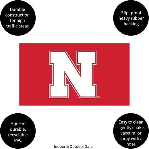 Team Sports America NCAA University of Nebraska Sports Doormat | Indoor Outdoor Entrance | 28 x 16 Inches | Non-Slip Front Door Mats | Official Licensed | Sports Fans Entryway Welcome Rug in Kuwait