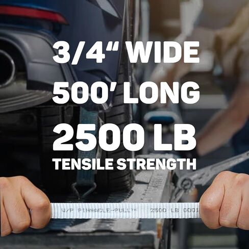 Tape 3/4" x 500' Heavy-Duty Measuring Mule Tape - 2500 lb Low-Stretch Webbing Polyester Flat Rope for Cable Pulling & Conduit Installation | Low-Stretch Polyester Webbing Rope for Cable Pulling & Conduit Installation in Kuwait