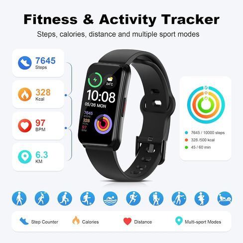 Choiknbo Fitness Tracker Watch with 24/7 Heart Rate, Blood Oxygen, Sleep Monitor, Activity Trackers with Step Counter Calorie Pedometer Watch for Women Men, IP68 Waterproof in Kuwait