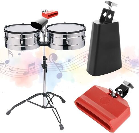 Acrux7 Set of 2 Cow Bell and Jam Block, 6 Inch Cowbell for Drum Set | Black Metal Cowbell Instrument with Red Plastic Percussion Block for Latin Drum Practice, Band Class, Stage Rhythm in Kuwait