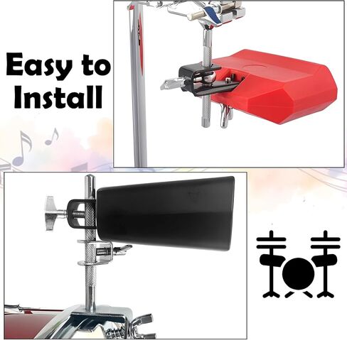 Acrux7 Set of 2 Cow Bell and Jam Block, 6 Inch Cowbell for Drum Set | Black Metal Cowbell Instrument with Red Plastic Percussion Block for Latin Drum Practice, Band Class, Stage Rhythm in Kuwait