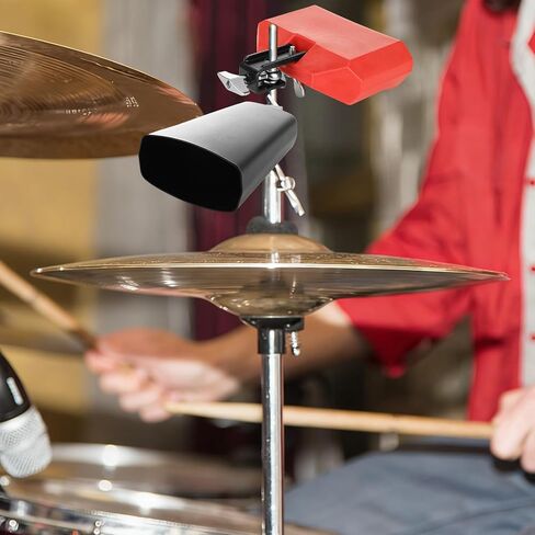 Acrux7 Set of 2 Cow Bell and Jam Block, 6 Inch Cowbell for Drum Set | Black Metal Cowbell Instrument with Red Plastic Percussion Block for Latin Drum Practice, Band Class, Stage Rhythm in Kuwait