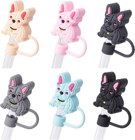 6Pcs French Bulldog Straw Cover Cap for Stanley Cup 40oz/30oz Accessories, 10mm Reusable Cute Drinking Straw Topper Accessories, Portable Protector Plugs Decorations Gifts for Party Favors in Kuwait
