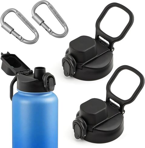 2 PCS Replacement Spout Lid for Wide Mouth with D-Ring Shape Locking Carabiner, Water Bottle Lid Replacement Compatible with Hy-DRO Flask, Bubba, Cont-igo, Iron Flask in Kuwait