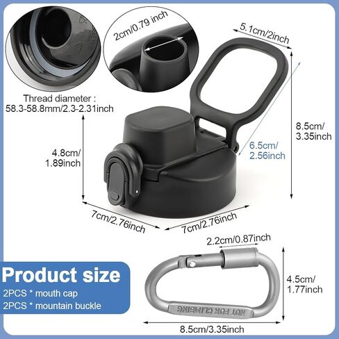 2 PCS Replacement Spout Lid for Wide Mouth with D-Ring Shape Locking Carabiner, Water Bottle Lid Replacement Compatible with Hy-DRO Flask, Bubba, Cont-igo, Iron Flask in Kuwait