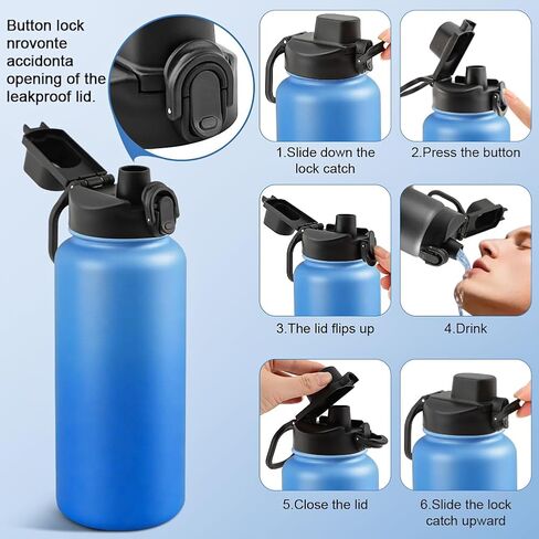 2 PCS Replacement Spout Lid for Wide Mouth with D-Ring Shape Locking Carabiner, Water Bottle Lid Replacement Compatible with Hy-DRO Flask, Bubba, Cont-igo, Iron Flask in Kuwait