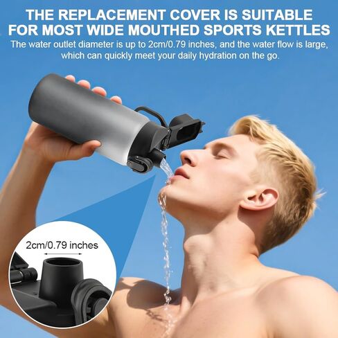 2 PCS Replacement Spout Lid for Wide Mouth with D-Ring Shape Locking Carabiner, Water Bottle Lid Replacement Compatible with Hy-DRO Flask, Bubba, Cont-igo, Iron Flask in Kuwait