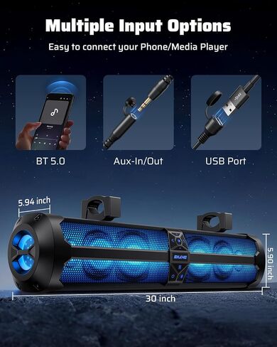 Rumble-X Series UTV Sound Bar, 8-Speaker Metal ATV Soundbar Bluetooth w/Broadcast Party Mode & Music Sync Multicolor, Golf Cart Sound Bar Compatible with Polaris RZR Can-Am, for 1"- 2" Roll Cage in Saudi Arabia