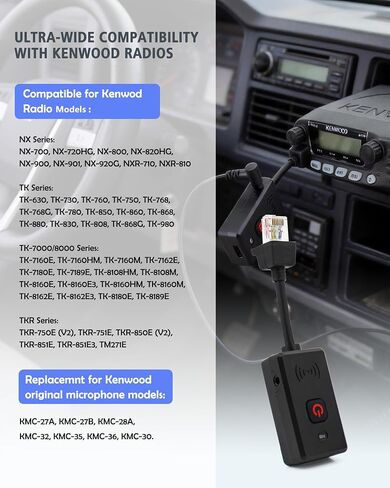 ميكروفون مكبر صوت لاسلكي لـ Kenwood NX700 NX800 NX-820 NX-920 TK8180 TK7180 TK7360 TK8160 ميكروفون لاسلكي طويل المدى للسيارة مع مشبك 360 درجة، شحن USB-C in Kuwait