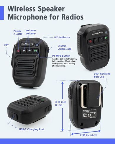 ميكروفون مكبر صوت لاسلكي لـ Kenwood NX700 NX800 NX-820 NX-920 TK8180 TK7180 TK7360 TK8160 ميكروفون لاسلكي طويل المدى للسيارة مع مشبك 360 درجة، شحن USB-C in Kuwait