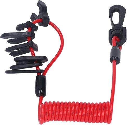 Boat Kill Switch Lanyard, Boat Engine Switch Lanyard Safety Tether Emergency Stop Spring Wire PU for Outboard Motor Replacement (Red) in Kuwait