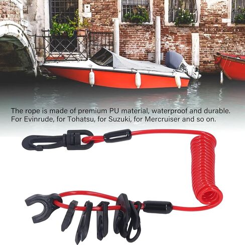 Boat Kill Switch Lanyard, Boat Engine Switch Lanyard Safety Tether Emergency Stop Spring Wire PU for Outboard Motor Replacement (Red) in Kuwait
