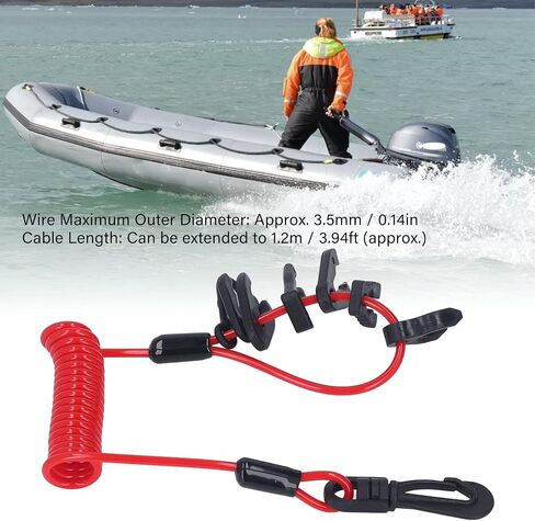 Boat Kill Switch Lanyard, Boat Engine Switch Lanyard Safety Tether Emergency Stop Spring Wire PU for Outboard Motor Replacement (Red) in Kuwait