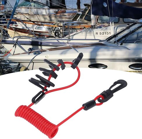 Boat Kill Switch Lanyard, Boat Engine Switch Lanyard Safety Tether Emergency Stop Spring Wire PU for Outboard Motor Replacement (Red) in Kuwait