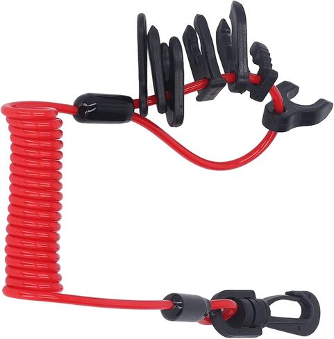 Boat Kill Switch Lanyard, Boat Engine Switch Lanyard Safety Tether Emergency Stop Spring Wire PU for Outboard Motor Replacement (Red) in Kuwait
