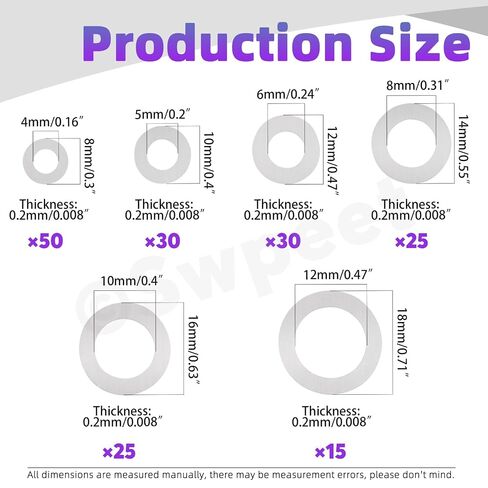 Swpeet 175Pcs 6 Sizes M4 M5 M6 M8 M10 M12 304 Stainless Steel Flat Washers Assortment Kit, Ultra Thin Flat Spacers, Metal Washers Set, Metal Ultra Thin Plain Gasket, Shim Washer for Screw Bolt in Kuwait