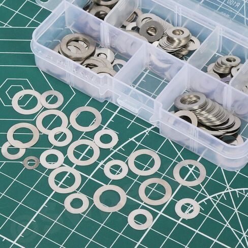 Swpeet 175Pcs 6 Sizes M4 M5 M6 M8 M10 M12 304 Stainless Steel Flat Washers Assortment Kit, Ultra Thin Flat Spacers, Metal Washers Set, Metal Ultra Thin Plain Gasket, Shim Washer for Screw Bolt in Kuwait