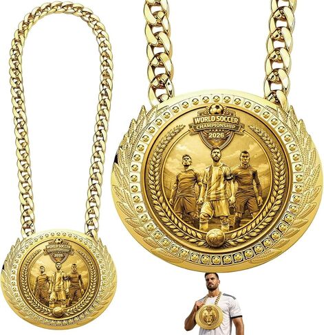 6 Inch Gold World Cup Soccer Champion Medal with Chain – Large Plastic Sports Award for Party, Fan Celebration, Costume & Trophy Display in Kuwait