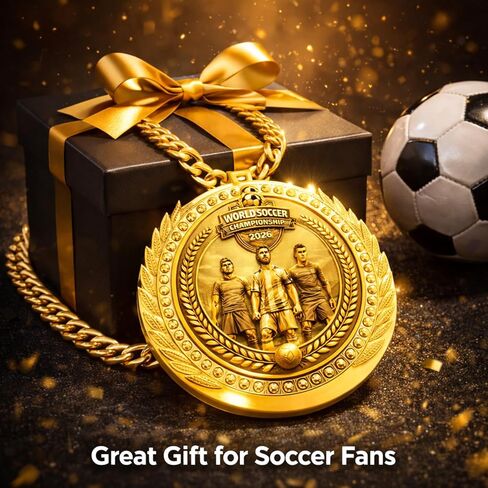 6 Inch Gold World Cup Soccer Champion Medal with Chain – Large Plastic Sports Award for Party, Fan Celebration, Costume & Trophy Display in Kuwait