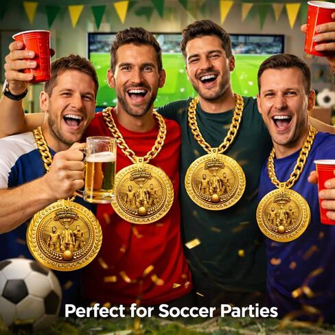 6 Inch Gold World Cup Soccer Champion Medal with Chain – Large Plastic Sports Award for Party, Fan Celebration, Costume & Trophy Display in Kuwait