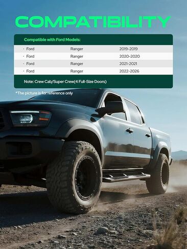 YHTAUTO 4.25 بوصة قضبان جانبية لألواح الجري متوافقة مع Ford Ranger 2019-2026، كابينة الطاقم/الطاقم الفائق، فولاذ أسود محكم، قضبان جانبية للشاحنة ملحقات خارجية للطرق الوعرة in Kuwait
