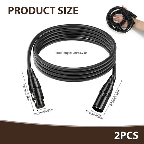 2 Pack XLR to XLR Microphone Cable 6.5FT, Balanced 3-PIN Male to Female Audio Cord Compatible with Shure SM Series, PA Speaker Systems, Studio Recording, DJ, Live Sound & Radio Equipment, Black in Kuwait